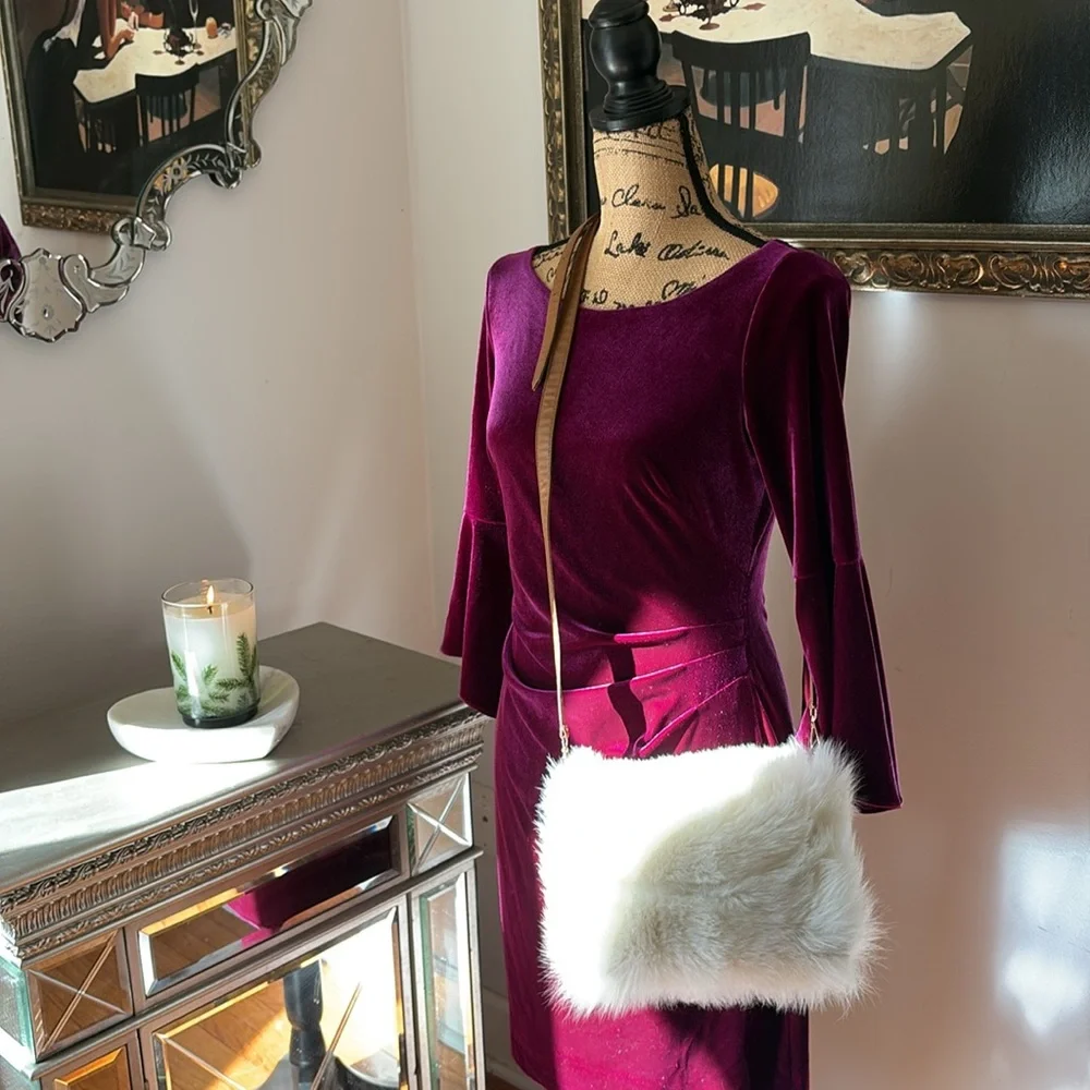 CARLISLE COLLECTION Genuine Shearling Fur Bag Leather Toscana $448 New NWT ivory - Picture 2 of 13